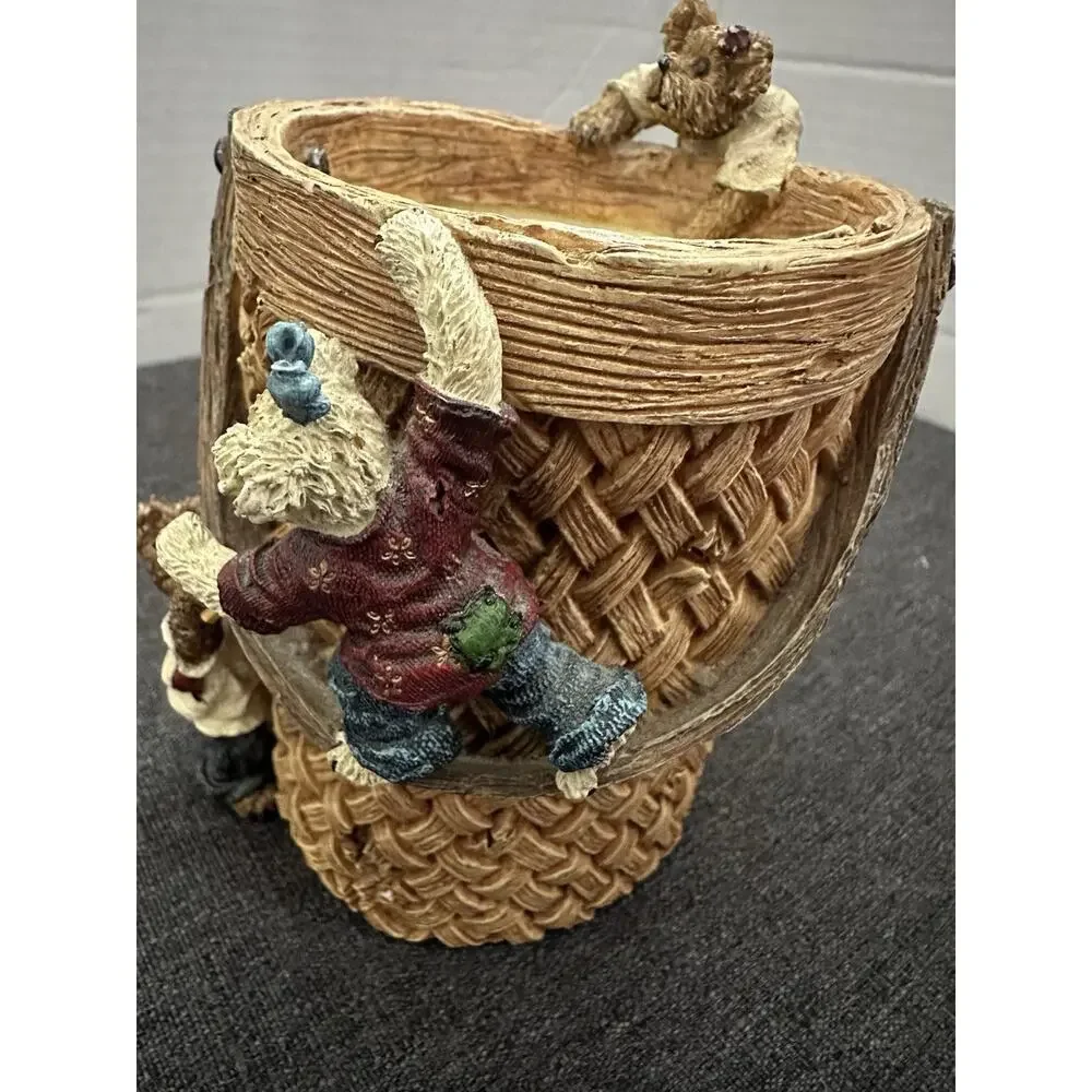 Boyds Bears Scribble Doodle Jot Pencil Holder Basket Resin 4110 2001 Desk Decor